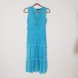 S.R. Fashion Boho Embroidered Aqua Maxi Dress Size Small
